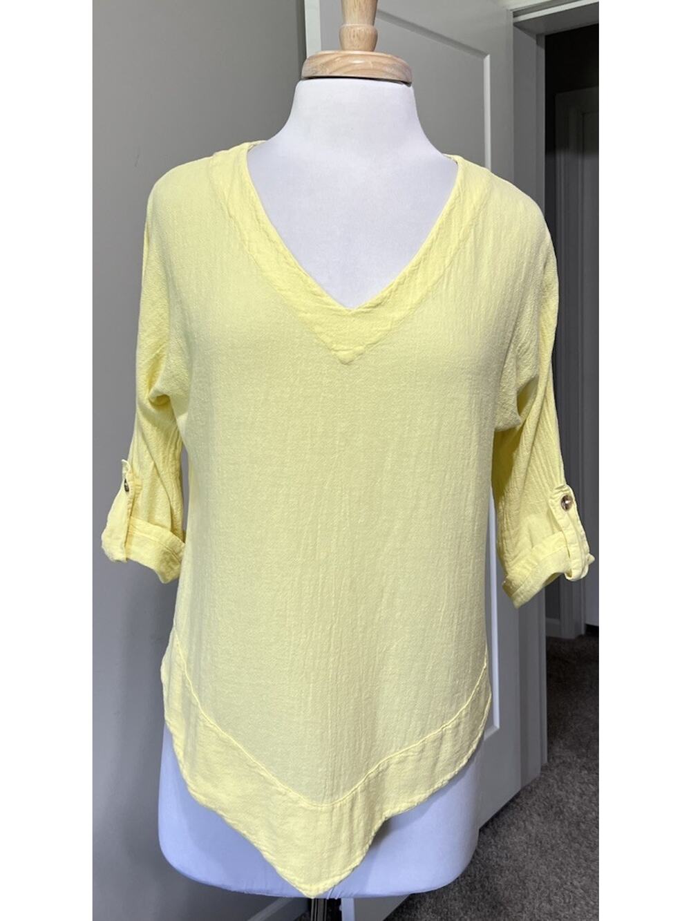 Cottonways Butter Yellow Gauze Lagenlook Top Womens S/M Summer Casual